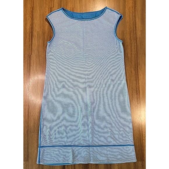 Tommy Bahama Reversible T-Shirt Dress M Blue Pinstripe Lighthouse EUC - Picture 1 of 5